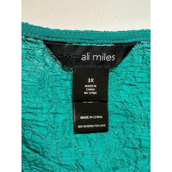 Ali Miles Top Women 3X Green Sheer Textured Tunic Stretch Artsy V-Neck Lagenlook - Picture 6 of 10